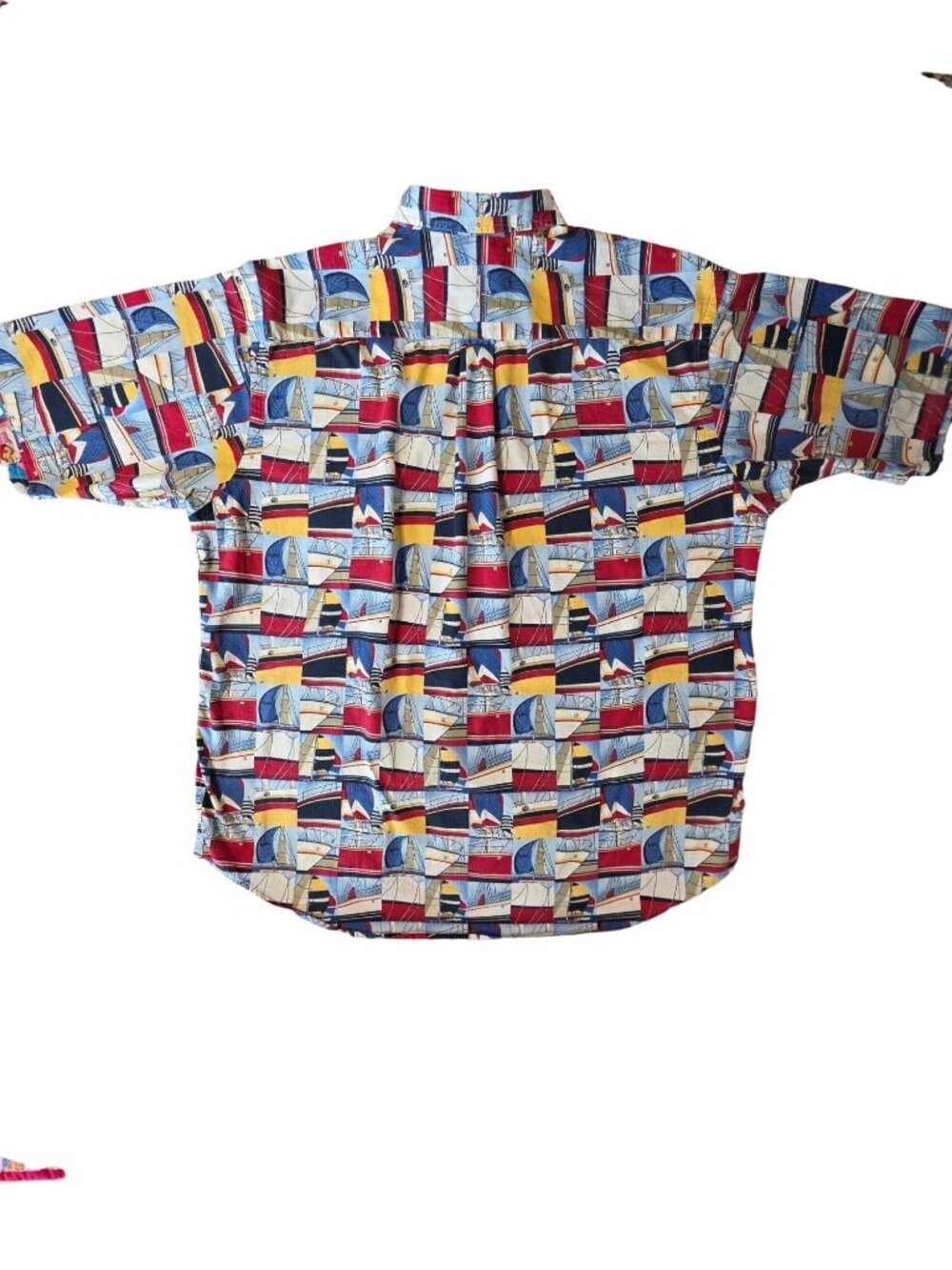 Nautica Vintage 90s Sailboat AOP Grid Mesh Button Up Shirt XL - Picture 10 of 13